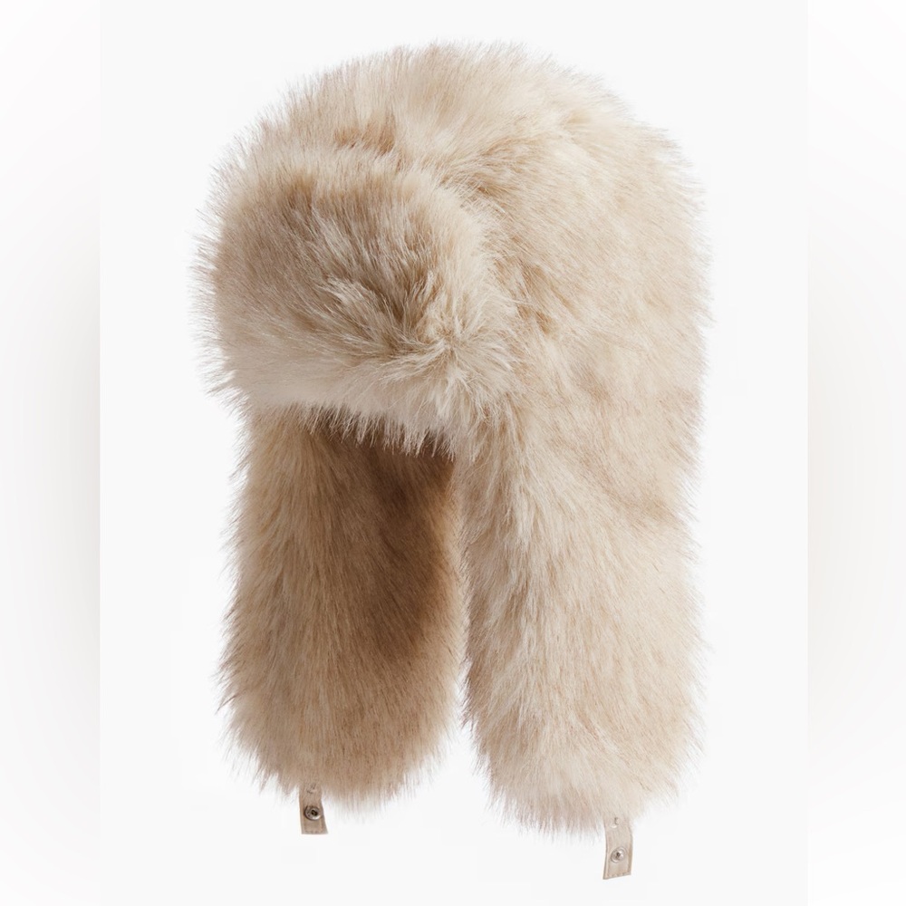 H&M Ear Flap Hat Light Beige Elegant Faux Fur Trapper Hat - Cream XS/S sold out